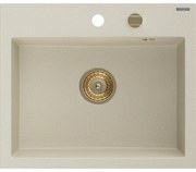 Mexen Oscar zlewozmywak granitowy 1-komorowy 580 x 490 mm, beżowy, syfon złoty - 6519581000-69-G