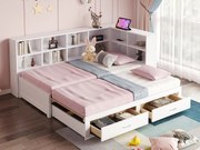 Kanapa rozkładana z litego drewna 90x190 cm - z łóżkiem wysuwanym - z przegródką do przechowywania - z 2 szufladami - biały