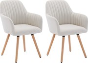 Zestaw 2 krzeseł z podłokietnikami – tkanina i metal imitacja drewna – kolor kremowy - ELEANA