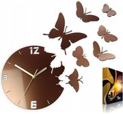 Zegar ścienny nowoczesny do salonu lub sypialni akrylowy brązowy z motylami