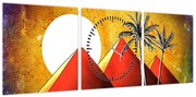 Obraz malowanych egipskich piramid (z zegarem) (90x30 cm)