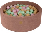 Okrągły Suchy Basen Z Piłeczkami 7cm Dla Dziecka, 90x30cm/200 Piłek, Welurowy, Beżowy, Piłki: Pastelowy Róż, Mięta, Biały, Beż - Meowbaby®