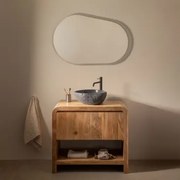 Zestaw Mebli Łazienkowych Z Drewna Vacry Akacja Brąz & Nieregularna Z Czarnego Cementu ↔︎40 Cm Fedro & Owalna - Sklum