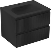 Mexen Rivel szafka łazienkowa 60 cm z umywalką Vela, 2 szuflady, ryflowana , czarna mat - 91A20-06047-2-BFF71-W23M71