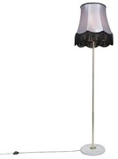 Lampa podłogowa mosiężna z kloszem babci czarno-szarym 45 cm - Kaso Retro Oswietlenie wewnetrzne