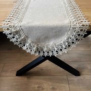 Bieżnik z gipiurą owalny imitacja lnu beżowy stylowy - 40x85 cm