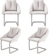 Zestaw 4 krzeseł welurowych - 82 x 57 x 54 cm - z poduszkami - luksusowy fotel obrotowy do salonu i sypialni - nogi łukowe - beżowy