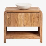 Zestaw Mebli Łazienkowych Z Drewna Vacry Akacja Brąz & Cement Okrągły Biały Ø40 Cm Zavion & Bezlusterkowiec & Bez Kranu & ↔︎ - Sklum