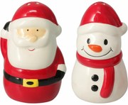 Świąteczna solniczka i pieprzniczka ceramiczna Święty Mikołaj i Bałwan