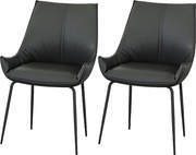 Krzesła do jadalni komplet 2 szt. - skóra - czarny - PERKO