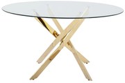 Okrągły stół do jadalni dla 6 osób ze szkła hartowanego i złoconego metalu - Przezroczysty - COSIMA