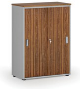 Szafa biurowa z drzwiami przesuwnymi PRIMO GRAY, 800 x 420 x 1087 mm, szary/orzech
