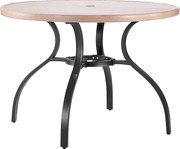 Stół do Jadalni SucceBuy na Taras Zewnętrzny 103.5cm, Okrągły Stół Bistro ze Stali Imitującej Drewno dla 4 Osób, Otwór na Parasol 3.8 cm, Szary