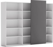 Regał biurowy z przesuwnym panelem BLOCK, 2390 x 400 x 1748, Biały / grafitowy