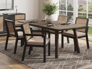 Zestaw 4 krzeseł do jadalni - siedzisko z poduszki welurowej - z oparciem z rattanu i nogami z drewna hevea - Czarny