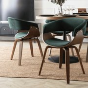 Krzesło Tapicerowane Z Drewna Giętego Do Jadalni GARY Zielone/Orzech Welurowe Nowoczesne Loft