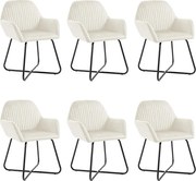 Zestaw 6 krzeseł jadalnych z kremowym aksamitem z podłokietnikami