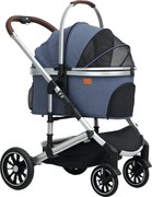 PawHut Wózek dla Psów 3 w 1 Składany dla Kotów do 10 kg z Poduszką i Uchwytem na Kubek Niebieski