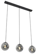 Lampa wisząca w stylu art deco czarna z przydymionym szkłem 3-światłowa - Pallon ArtDeco Oswietlenie wewnetrzne