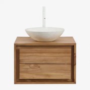 Zestaw Wiszących Mebli Łazienkowych Z Drewna Tekowego Jabari Drewno Tekowe & Cement Okrągły Biały Ø40 - Sklum