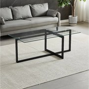 Prostokątny stolik kawowy – Hartowane szkło przezroczyste – Czarny metal – CHIARA