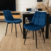 Krzesło Tapicerowane do Jadalni CHRIS Granatowe Welurowe Nowoczesne Loft