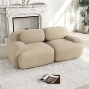 Sofa 2-osobowa z poduszkami - Prosta sofa z zaokrąglonymi podłokietnikami i poduszkami dekoracyjnymi - beżowy sztruks