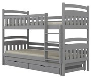 Łóżko piętrowe JULITA 160x80 szare drewniane trzyosobowe z szufladami KOCOT KIDS