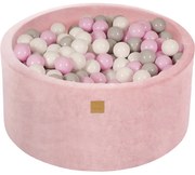 Okrągły Suchy Basen Z Piłeczkami 7cm Dla Dziecka, 90x40cm/300 Piłek, Welurowy, Jasnoróżowy, Piłki: Biały, Szary, Pastelowy Róż - Meowbaby®