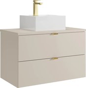 Wisząca szafka łazienkowa z nablatową umywalką kwadratową i baterią - Beżowa - 80 cm - LAVENA