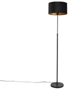 Lampa stojąca czarna z abażurem z czarnego weluru ze złotym wnętrzem 35 cm - Parte klasyczny/Antyczny Oswietlenie wewnetrzne