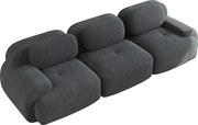 Prosta sofa z zaokrąglonymi podłokietnikami - Sofa 3-osobowa z oparciem i poduszkami dekoracyjnymi - szary sztruks