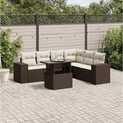 Zestaw Sof do Ogrodu Modułowy 7 elementów Brązowy z Plecionki Rattanowej z Wygodnymi Poduszkami