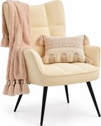 Kremowy pikowany fotel wypoczynkowy R8-P82