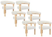 Zestaw 6 krzeseł z podłokietnikami z bukli i drewna kauczukowego - Biały i naturalny - LIVELIA marki Pascal Morabito