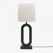 Lampa Stołowa Z Drewna Mango Tiberia Nizina Czarna & Arlina Biała Ø30 Cm - ↑30 Cm - Sklum