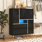 Szafka na buty z frontem błyszczącym - 80 x 25 x 96 cm - diody LED - Płyta wiórowa - Czarna
