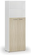 Szafa biurowa kombinowana PRIMA WHITE, drzwi na 4 poziomach, 800 x 420 x 2128 mm, biały/dąb naturalny