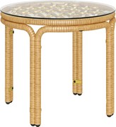 Outsunny Żółty Rattanowy Stolik Boczny z Szkłanym Blatem, Okrągły Ø50 cm