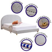 Łóżko podwójne tapicerowane z MATERACEM i stelażem 160x200 boucle szary GAVI