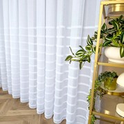 Firana imitująca len gładka lekka nowoczesna ozdobne pasy - wys. 310 cm