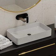 Umywalka ceramiczna nablatowa prostokątna ryflowana biała 67 x 38 cm LAMI
