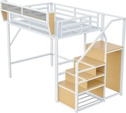 Łóżko antresola 140×200 cm - z drabinką - modułowe schowki - metalowe - białe (bez materaca)
