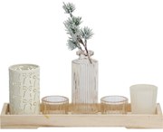 Zestaw świeczników na drewnianej tacy Winter Time, 6 szt., 10,5 x 32,5 cm