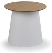 Plastikowy stolik kawowy SETA z drewnianym blatem, średnica 49 cm, dąb/biały