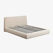 Łóżko Z Tapicerowanym Pojemnikiem Na Pościel Norena Chenille Kremowy Beż & 160 X 200 Cm - Sklum