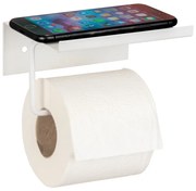 Biały samoprzylepny metalowy uchwyt na papier toaletowy z półką Desulo – Wenko