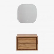 Zestaw Mebli Łazienkowych Z Drewna Tekowego Jabari Drewno Tekowe & Without Sink & Kwadratowa Lampa Led I Przeciwmgielna 75x75 Cm Riben & Bez Kranu -