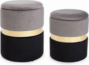 Zestaw 2 szaro-czarnych aksamitnych puf do przechowywania - POLINA