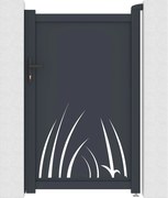 Brama skrzydłowa z aluminium z motywem  roślinnym wyciętym laserowo – L103 x H166 cm – antracyt – BRAMENO